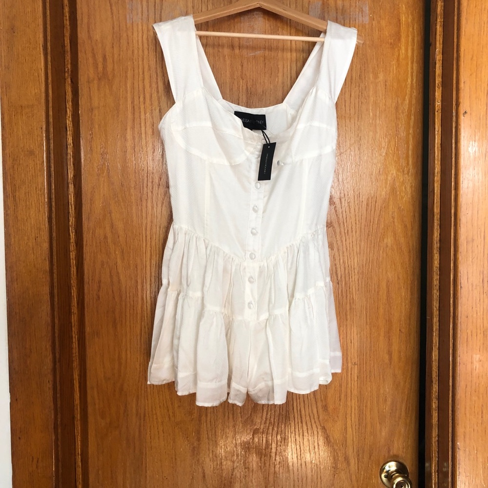 Vanessa Mooney NWT White Silk Elizabeth Romper-size XL